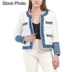 Nanette Lepore NWT Sequin Tweed Jacket Denim Trim Bouclé  Women’s Size S #731